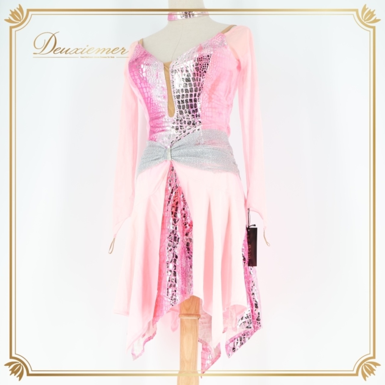 社交ダンス 衣装 ラテン ドレス ワンピース ピンク系 インザムード in the MOOD 日本製 デモ ピンク シルバー 競技 パーティ 発表会 明るい 伸縮 ストレッチ ラテン衣装 デモ用 衣装 女性用 ストレッチ素材 競技会用 おしゃれ コスチューム