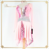 社交ダンス 衣装 ラテン ドレス ワンピース ピンク系 インザムード in the MOOD 日本製 デモ ピンク シルバー 競技 パーティ 発表会 明るい 伸縮 ストレッチ ラテン衣装 デモ用 衣装 女性用 ストレッチ素材 競技会用 おしゃれ コスチューム