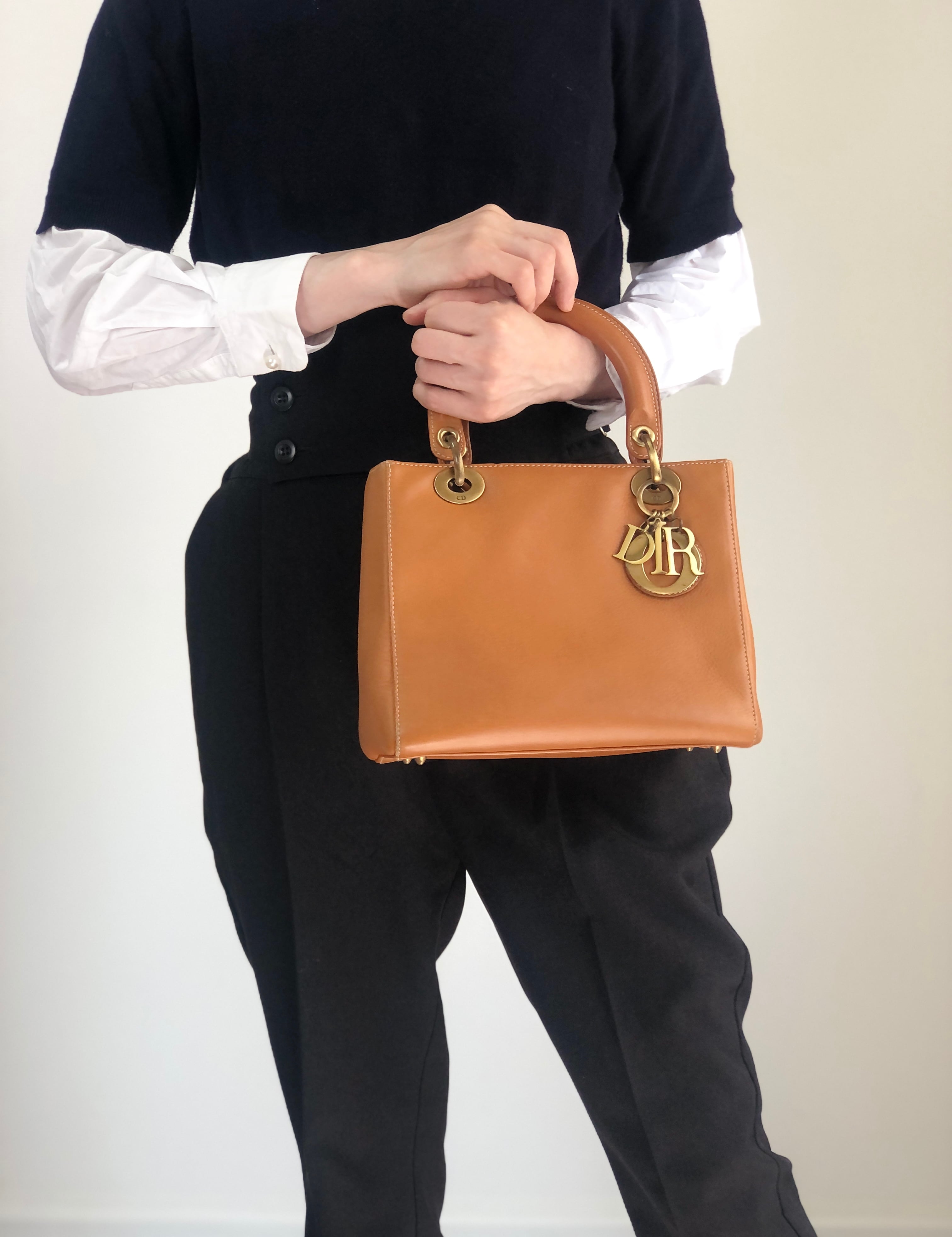Dior ディオール オールドディオール ハンドバッグ ダークブラウン 本革 ヴィンテージ CDロゴ レザー フォーマル レディース Christian Dior クリスチャン ディオール レディディオール カナージュ