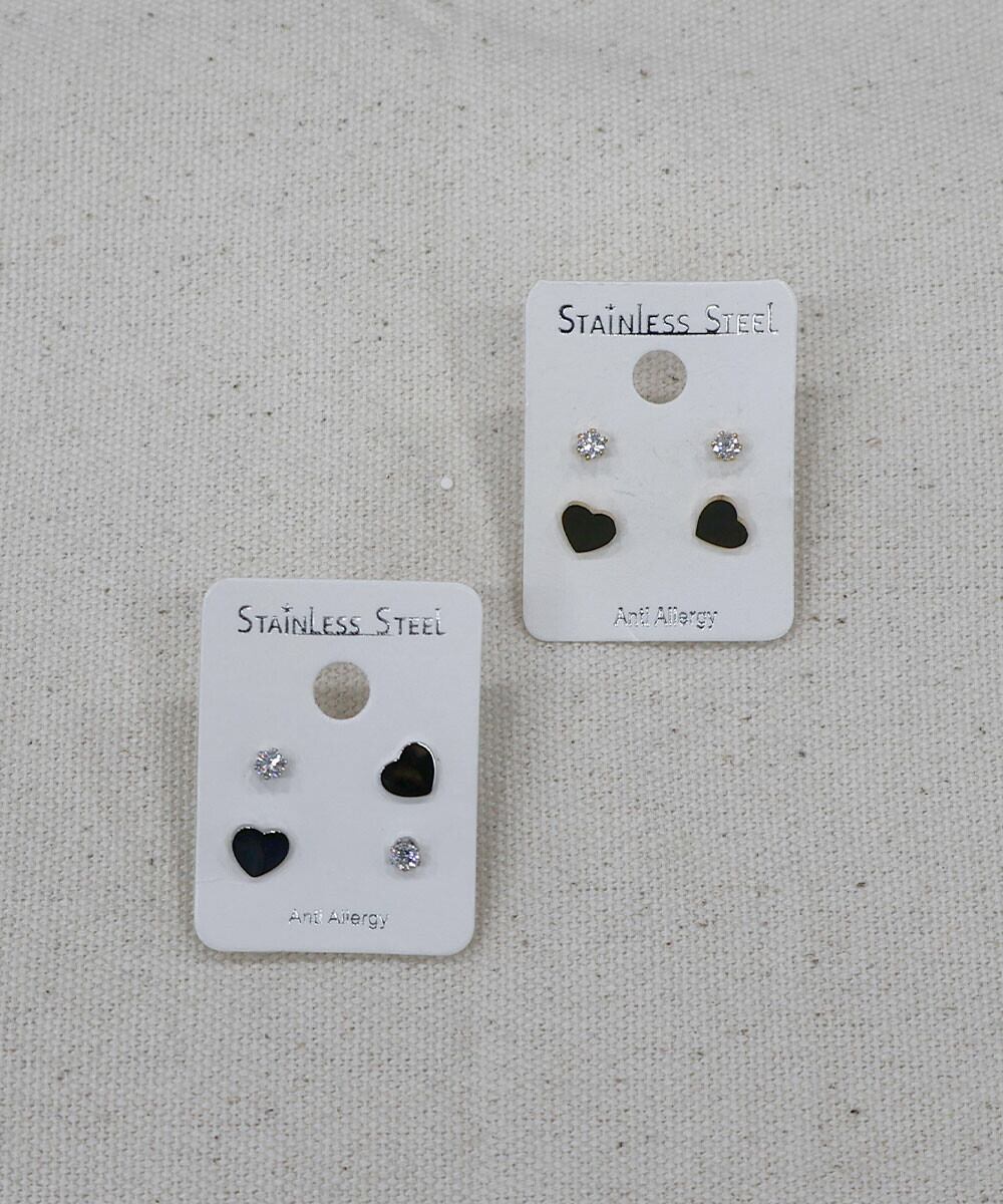 【SELECT】サージカルステンレス 316L キュービック ジルコニア ハート ピアスセット  金属アレルギー対応
