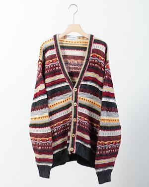 "GIORGIO ARMANI" jacquard stripe pattern wool mix knitted cardigan Made In ITALY