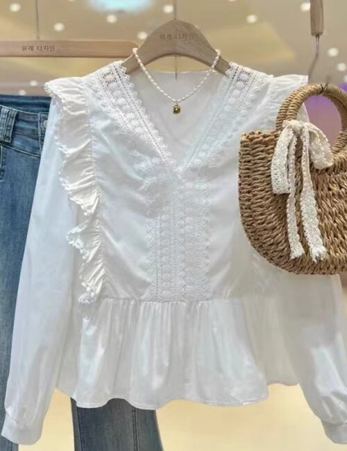 Lace Panel Peplum Blouse