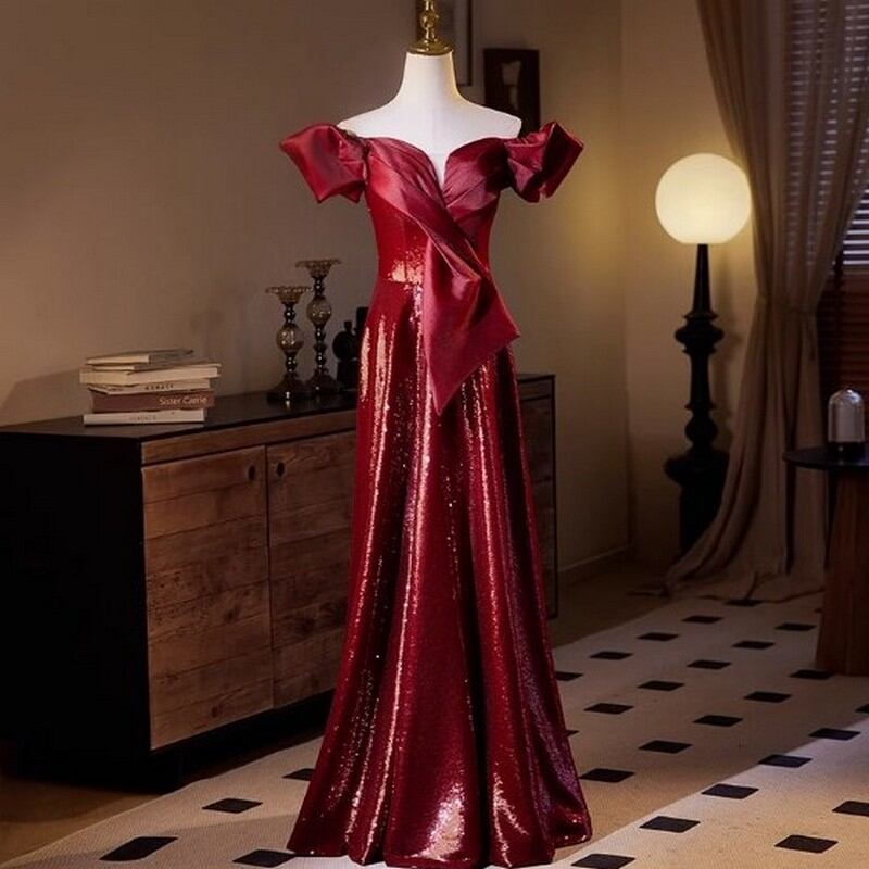 オフショルダーハートネックドレス D0056