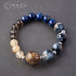 個性際立つ黄金と嵐の輝き［ブルーピーターサイト／ルチルクォーツ／ラピスラズリ／スモーキークォーツ］