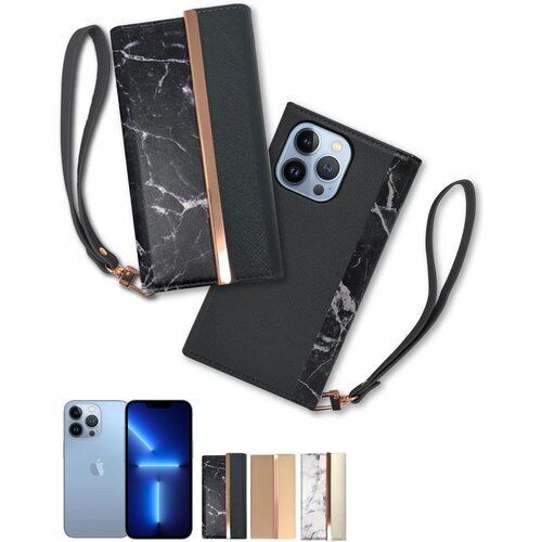 シズカウィル iPhone 13 Pro 用 手帳型 ケース カバー アイファンデ スマホケース ストラップホール ストラップ付 BLACK 1196