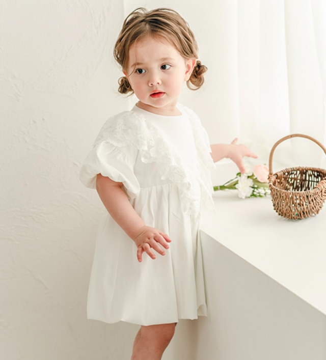 エンジェルバルーン5分袖ワンピース〈White〉
