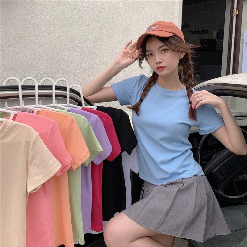 ショートTシャツ シャツ サマーマルチカラーベーシックトップス レッド 夏物 ブラックストロベリース54052748098