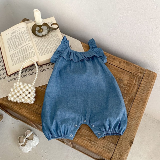 【BABY】フリルデニムサスペンダーロンパース - 4