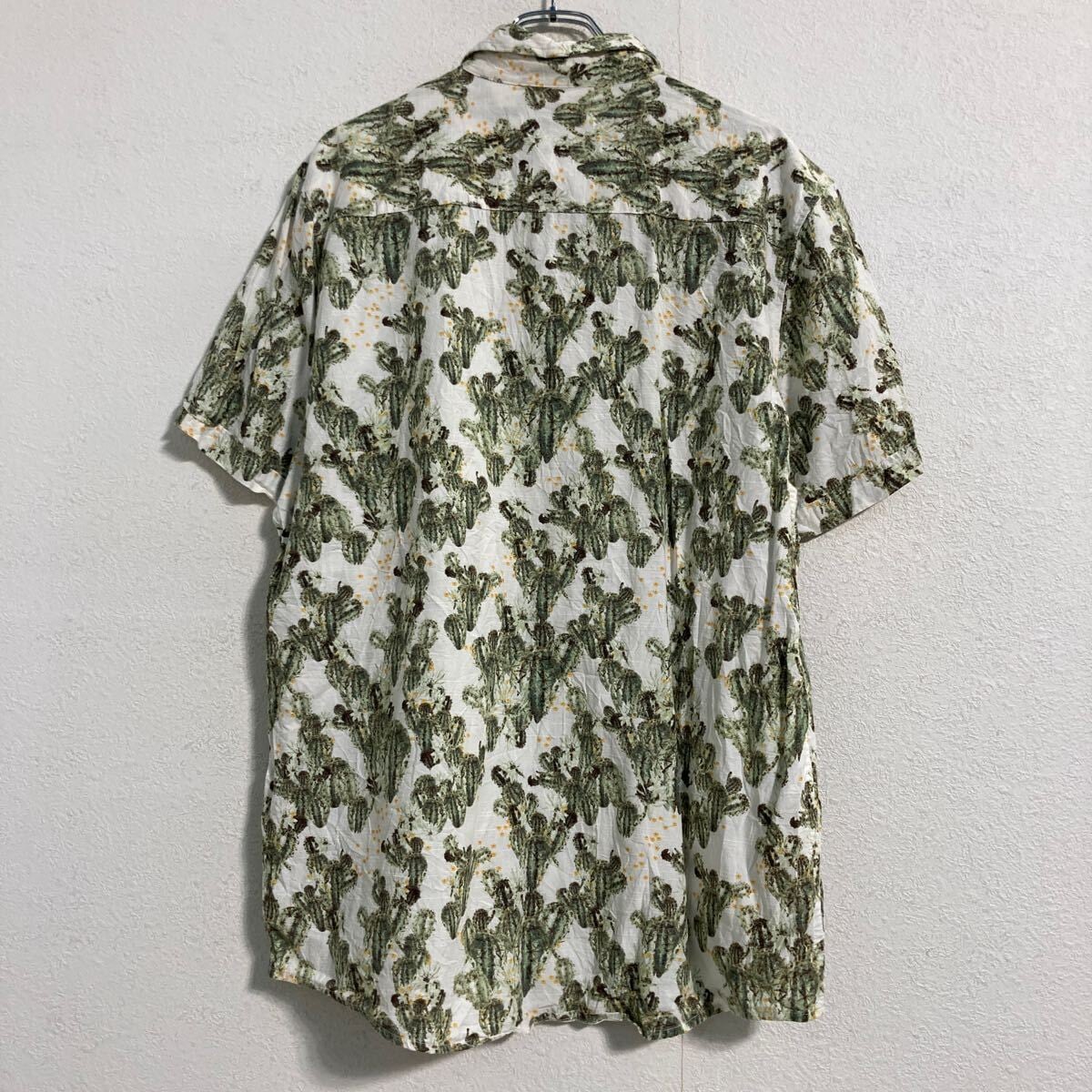極美品】Pataloha アロハシャツ 半袖 開襟 総柄 ヘンプ 白 緑 M