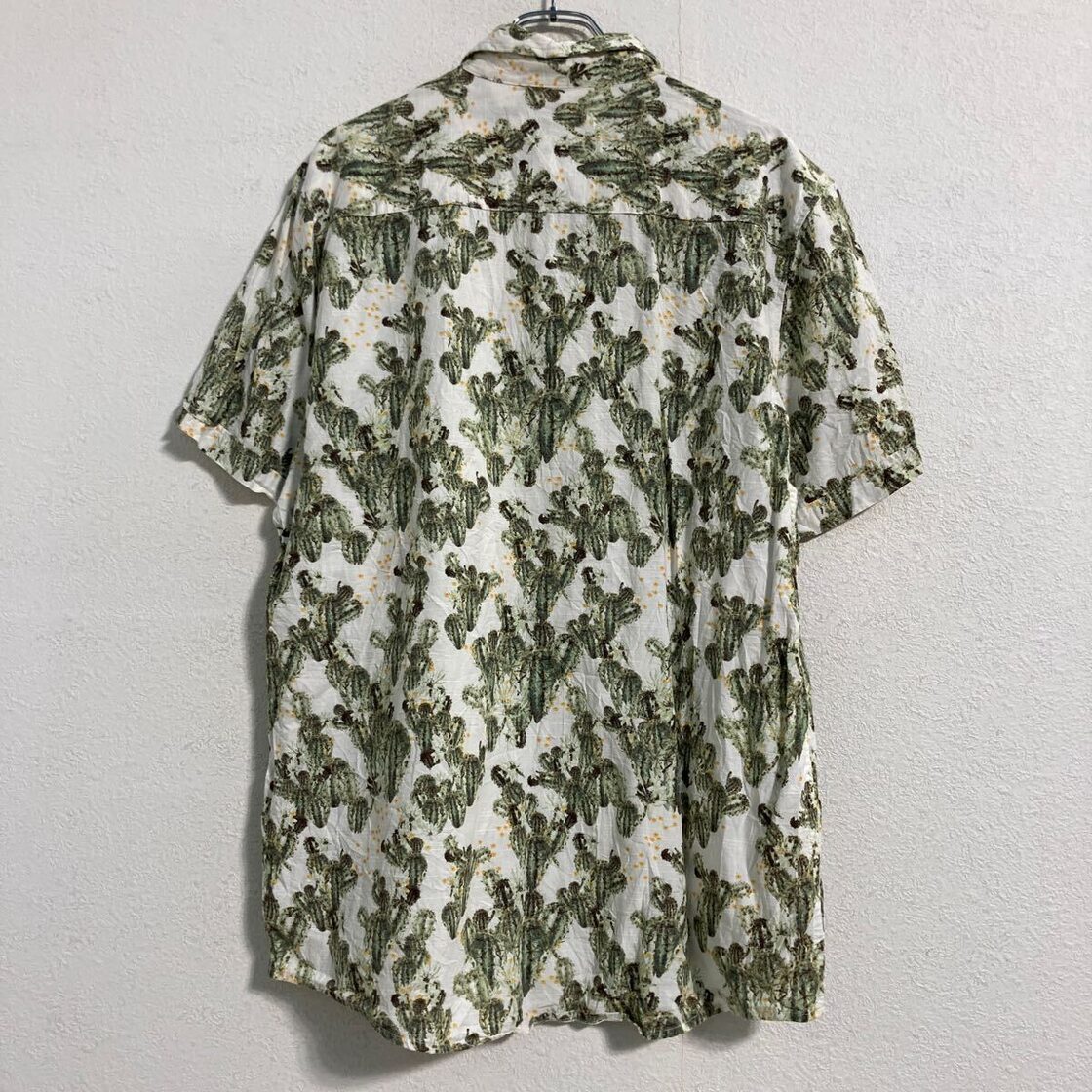 Oliver & Burke 半袖 アロハシャツ L ホワイト グリーン サボテン 古着 