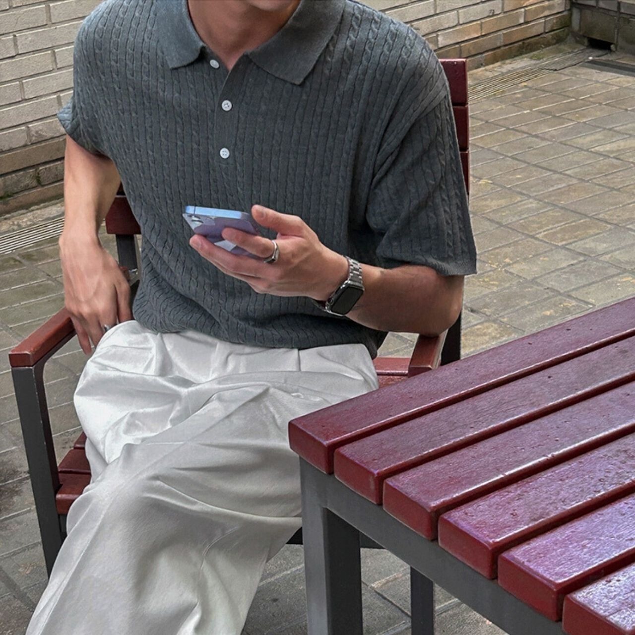 ケーブルニットポロシャツ　MT0080460