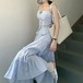 【2点セット】リボンショルダーフラワーキャミ＋ティアードスカート ・66931