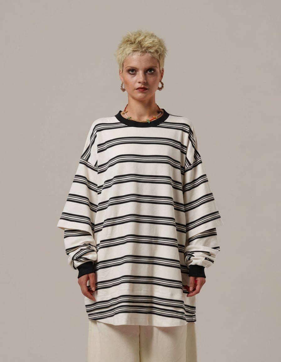 Border Layered Long Sleeve T-shirt - White Musk