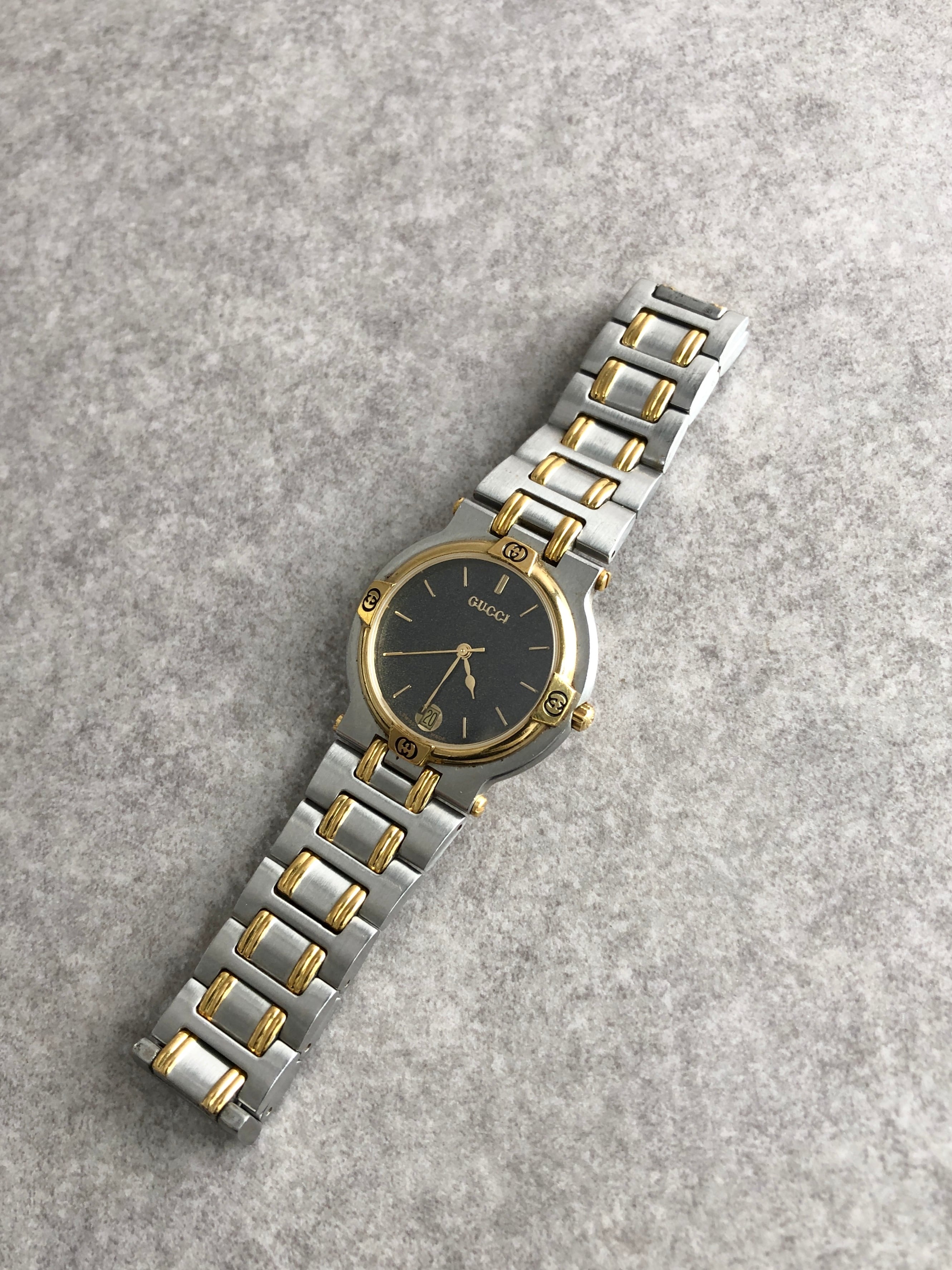 ⭐【美品レア】グッチ9000Mゴールドフェイス腕時計(稼働品) GUCCI グッチ 9000M ラウンドフェイス 腕時計 ステンレススチール