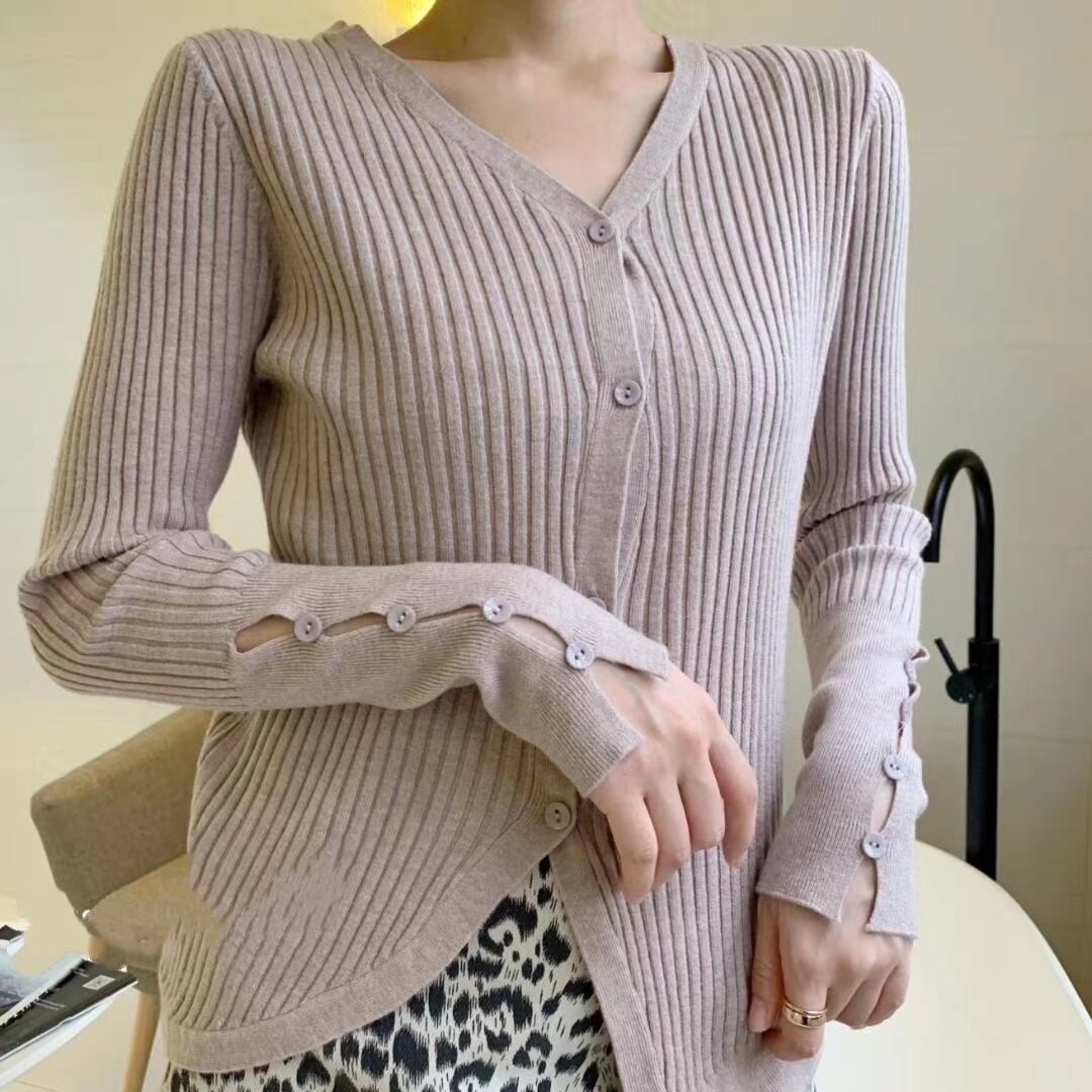 袖ボタン ニットカーディガン　　AJ111-156