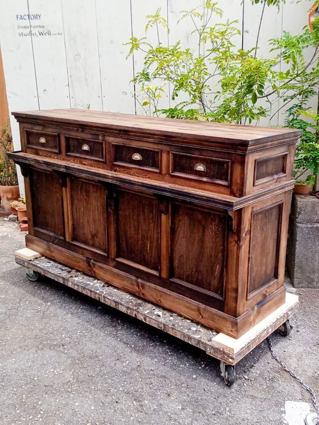 パインアンティークカウンター167　（花屋さん・園芸店向け）W2000　オーダーメイド家具店舗什器