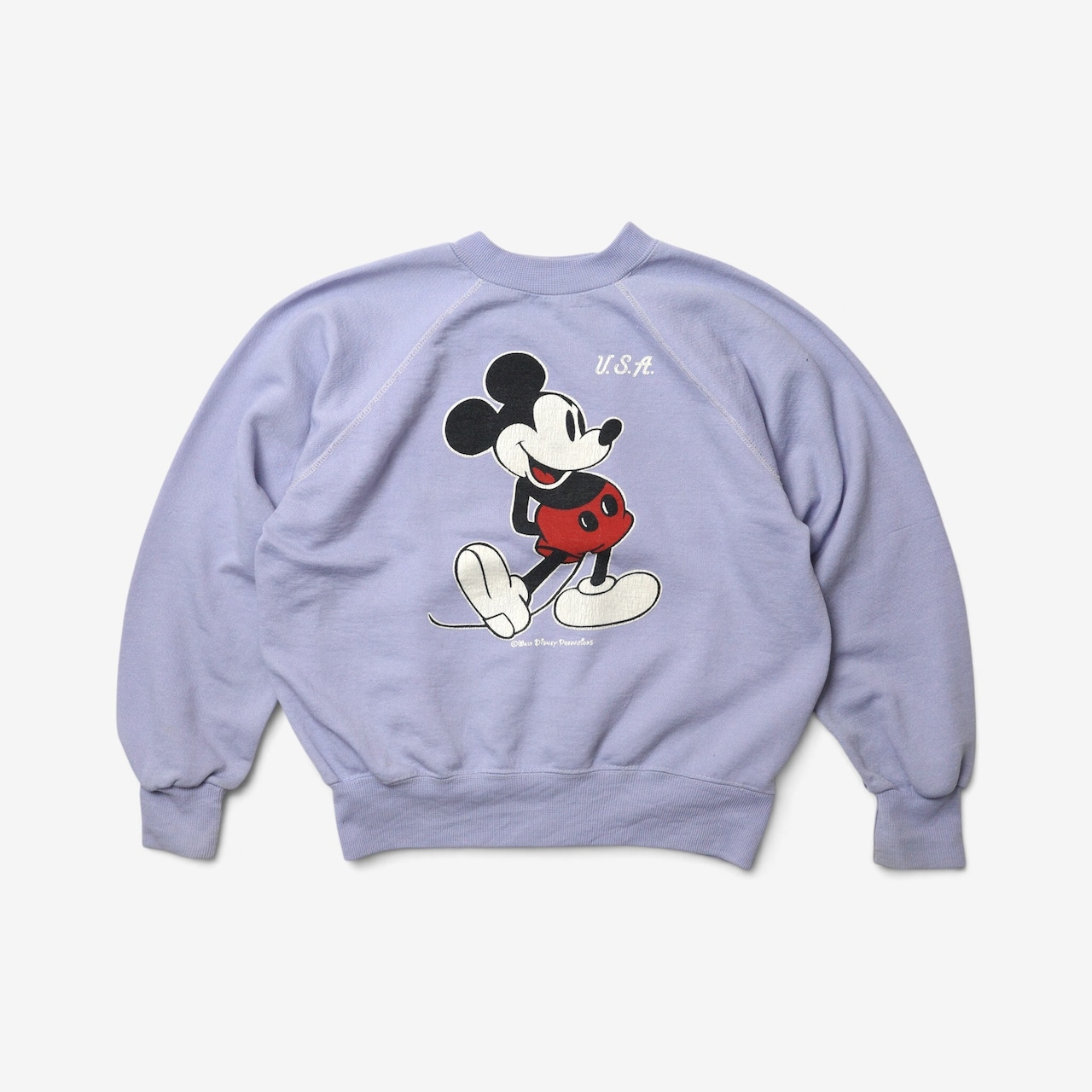 70s~ Disney ミッキーマウス 白足 プリント ラグランスウェット ラベンダー