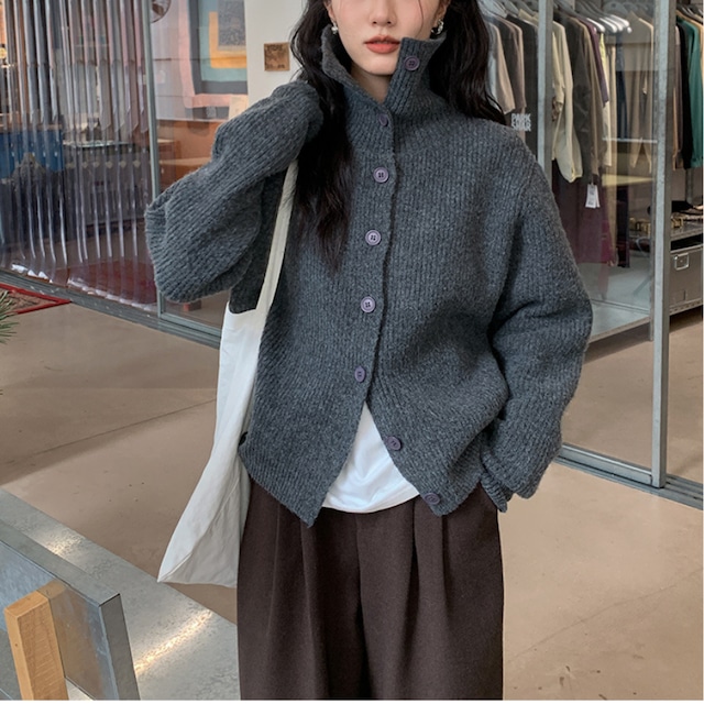 high neck knit cardigan J00059