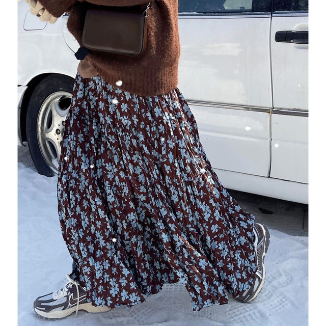 crumply flower falre long skirt　2litr05974