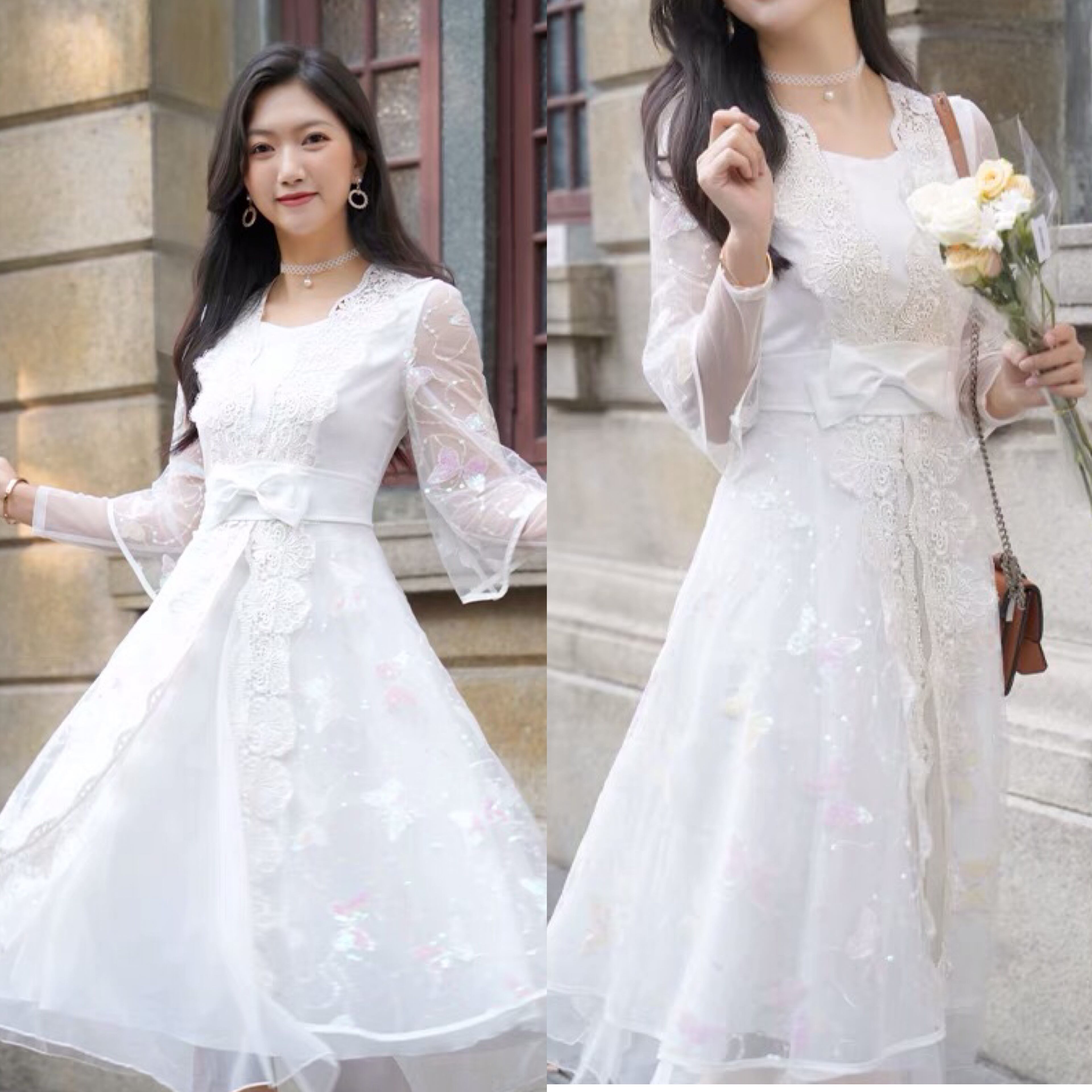 レア！新品*Enchantilly*QueenCatワンピース＋リボン*オフ白 ワンピース 白 春夏 爽やか ワンピース リボン 上品 発表会 エレガント