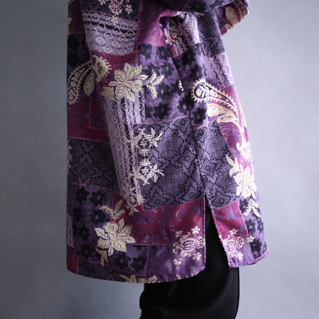 beautiful color block flower art pattern XXX over box silhouette shirt