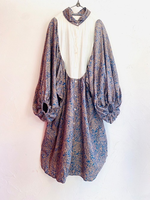 principe long blouse/french linen paisley print/clo.blue×beige