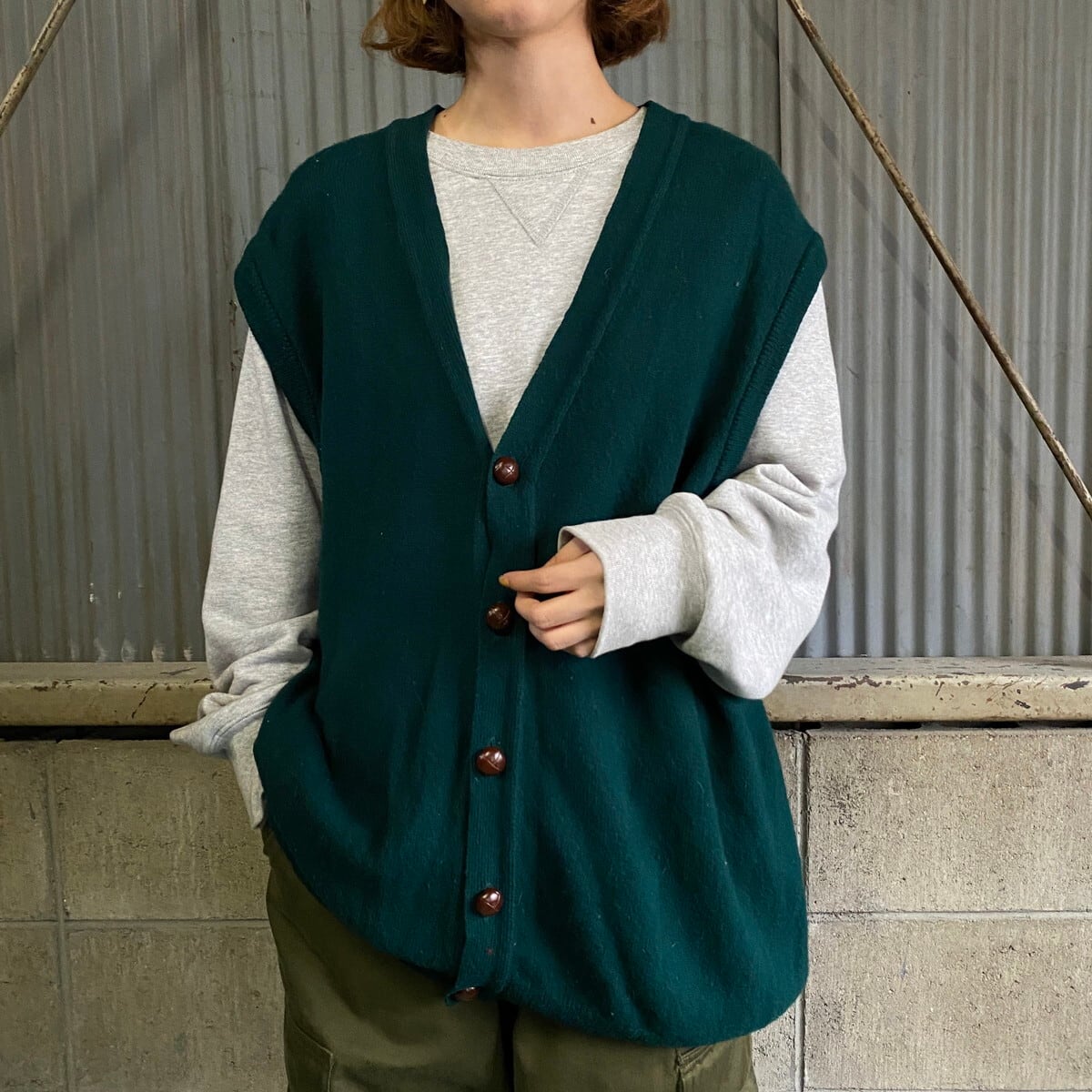 90s vintage LLbean XL セーター 猫目ボタン 90s vintage LLbean XL セーター 猫目ボタン