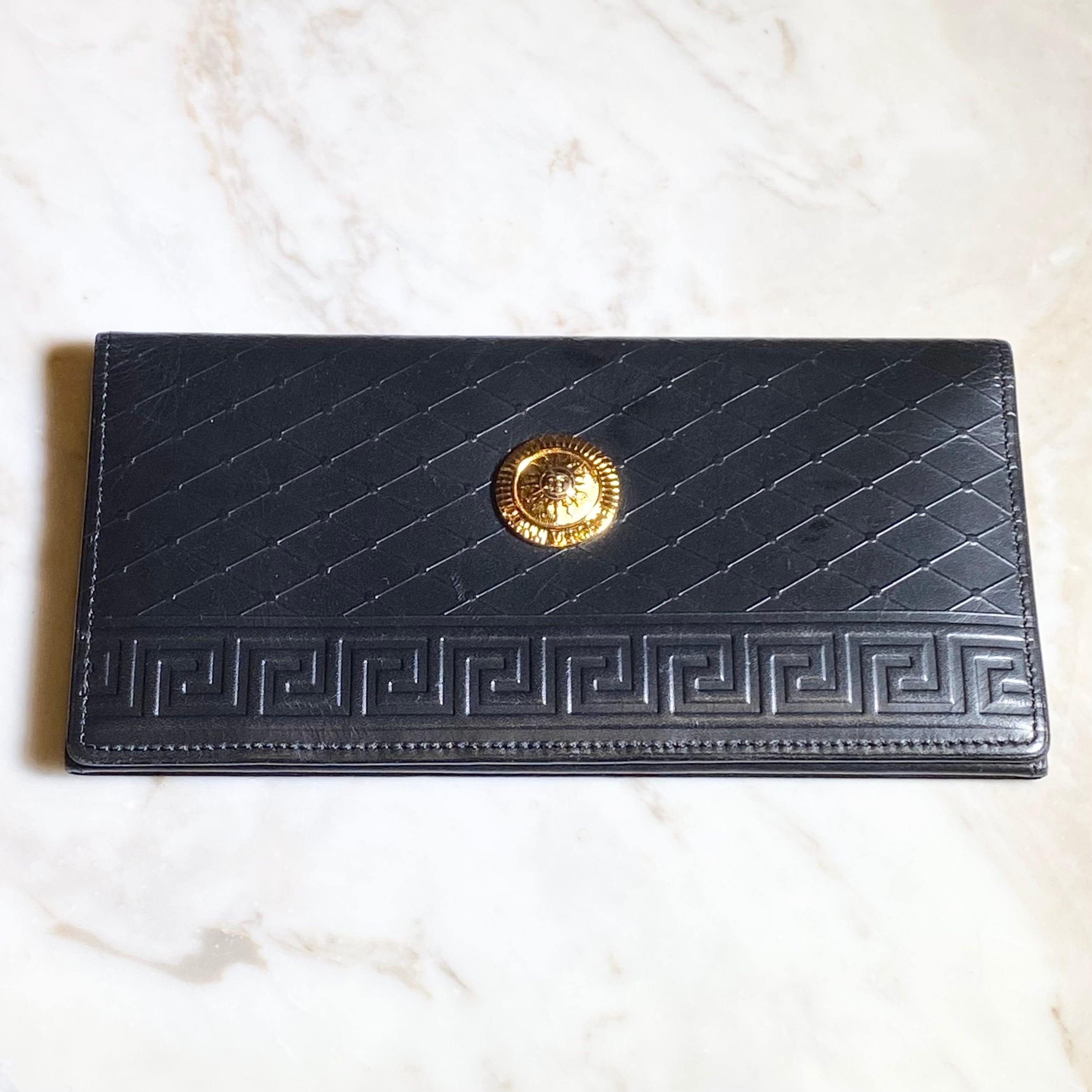 vintage GIANNI VERSACE black leather long wallet | NOIR ONLINE