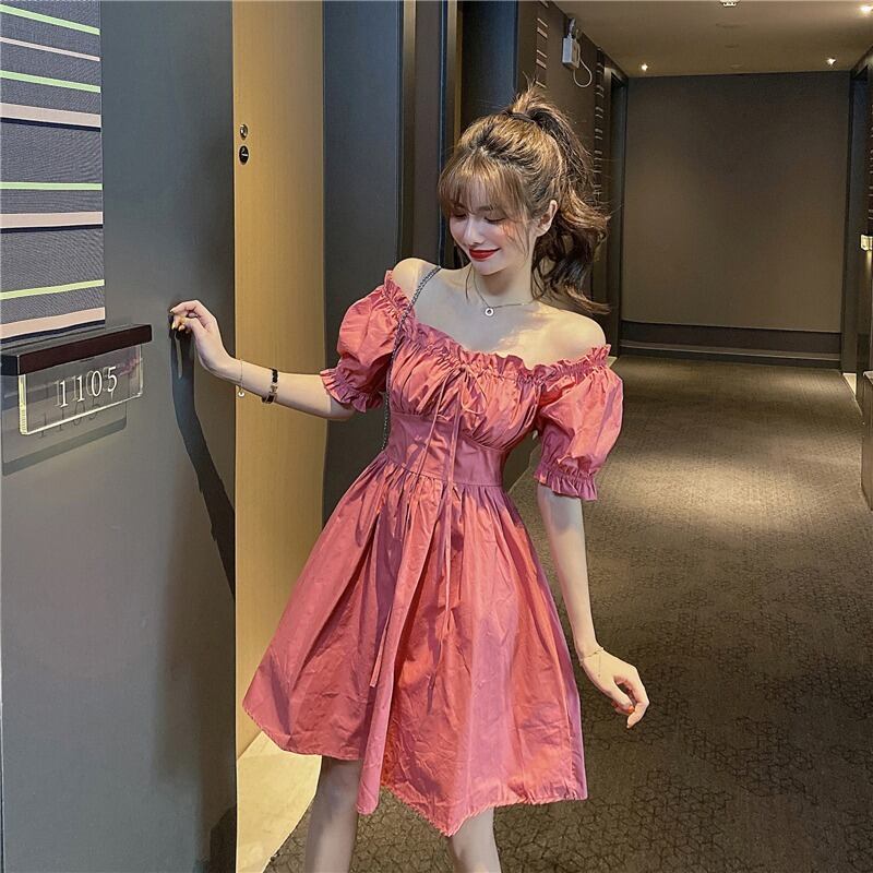 スタンダードカラースリーブドレス レディース レトロ スクウェア ハンチェンe71360313751