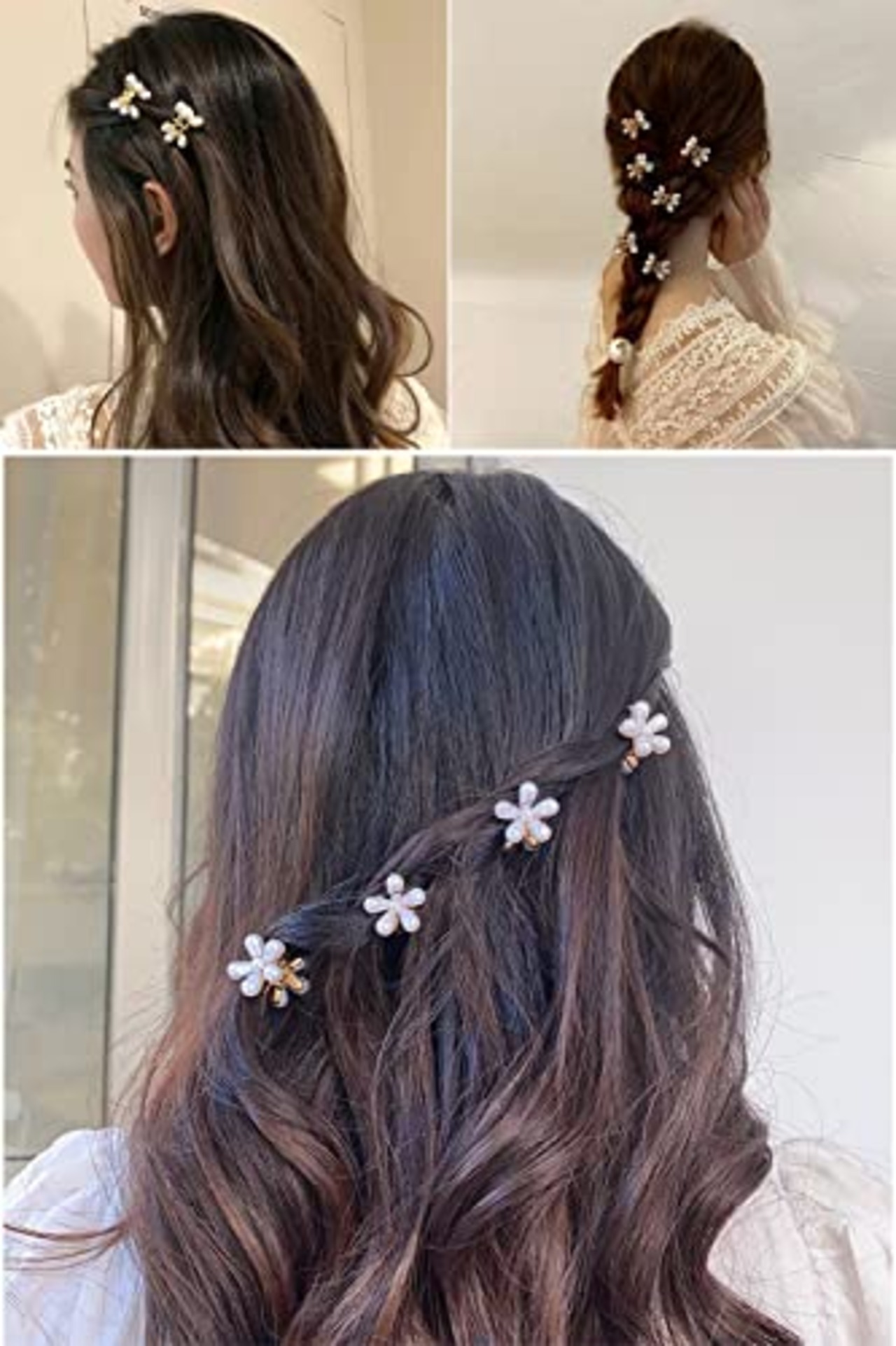 LIKENNY ミニヘアクリップ ヘアピン 花 前髪クリップ 真珠のヘアクリップ ヘアアクセサリー 可愛い 髪飾り バンスクリップ 髪留め 子供 誕生日 卒業式 入学式 結婚式 10個入り