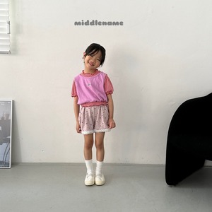【middle name】ギンガムメローフリルカットソー レッド 90〜100cm【240433】