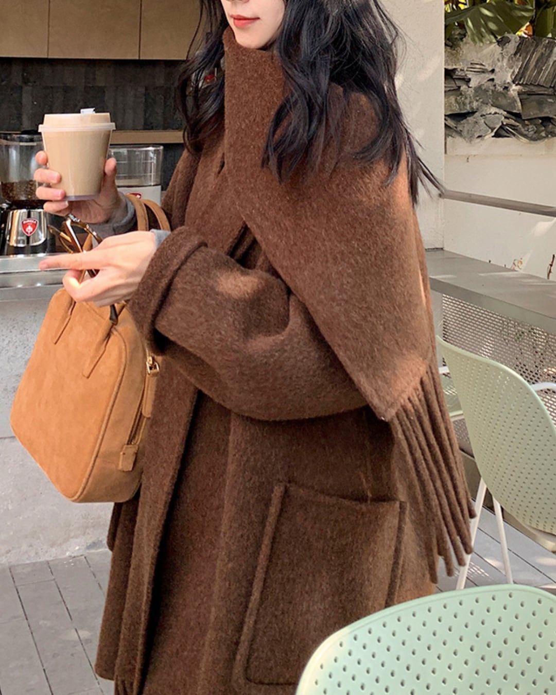 マフラー付きウールコート A24402