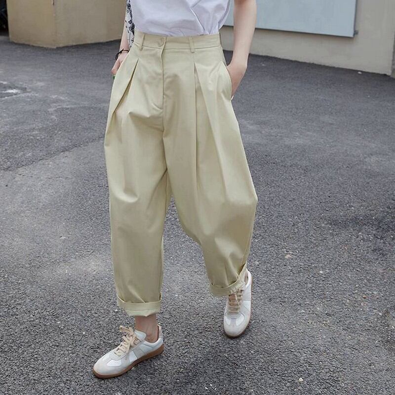 high waist draped wide leg pants W00165