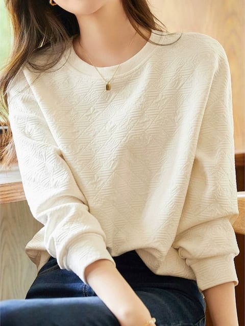 Checked loose long sleeve sweatshirt L0573
