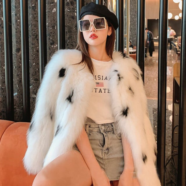 ファーコート レディース アウター ゴージャス かわいい おしゃれ 一枚映え ブラック×ホワイト ワンサイズ