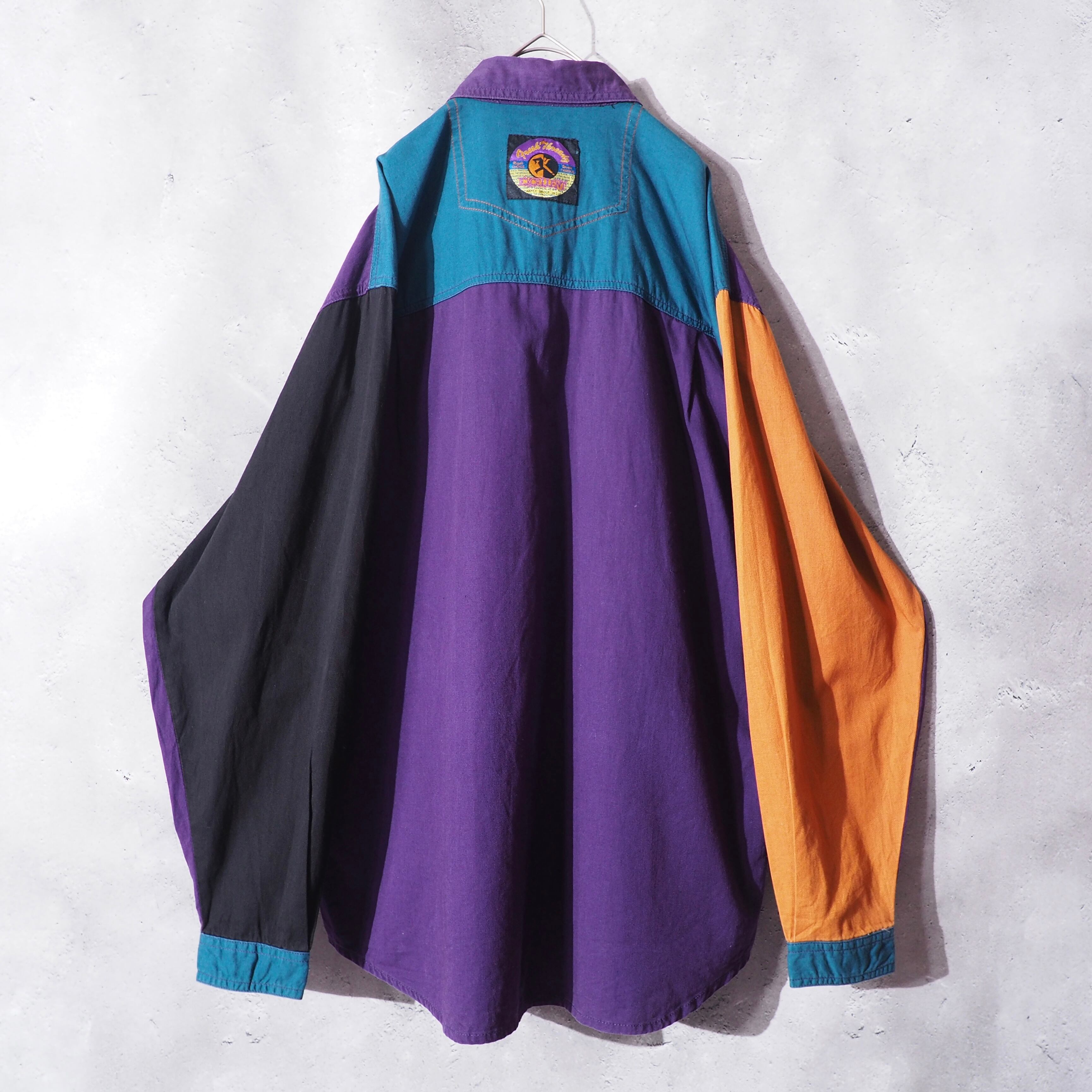 Good multi pop color panel combination loose shirt