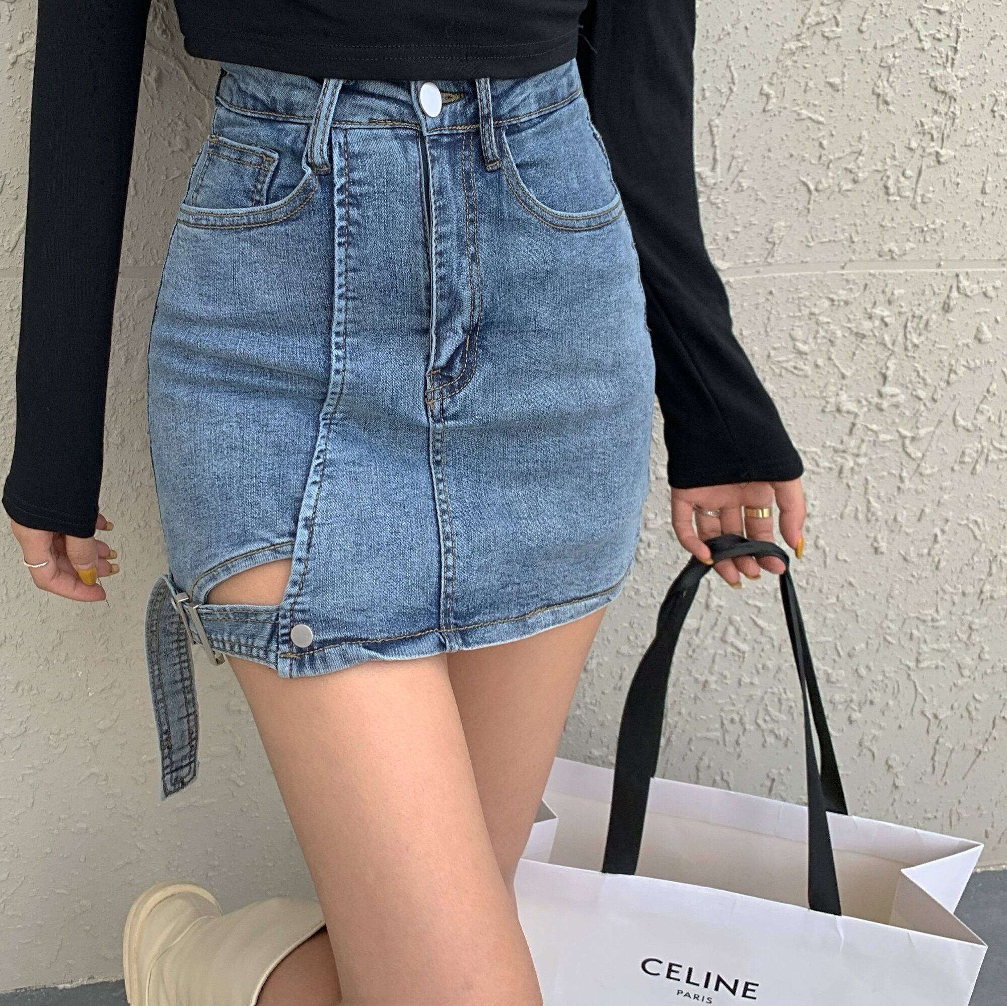 ウェストブルースカート スプリング薄手Aライン 春物 ドラファッションホール22918304039