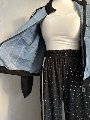 6月上旬polka dot 2way linen track PT／Black