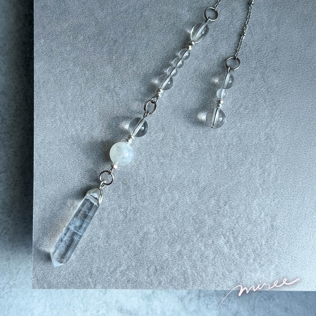 【mini】未来のサインを受け取るペンデュラム【ブルーフェザーインクォーツ×ムーンストーン】blue feather in quartz pendulum_166