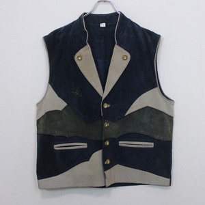 【Caka act2】Leather Patch Work Design Vintage Tyrolean Vest