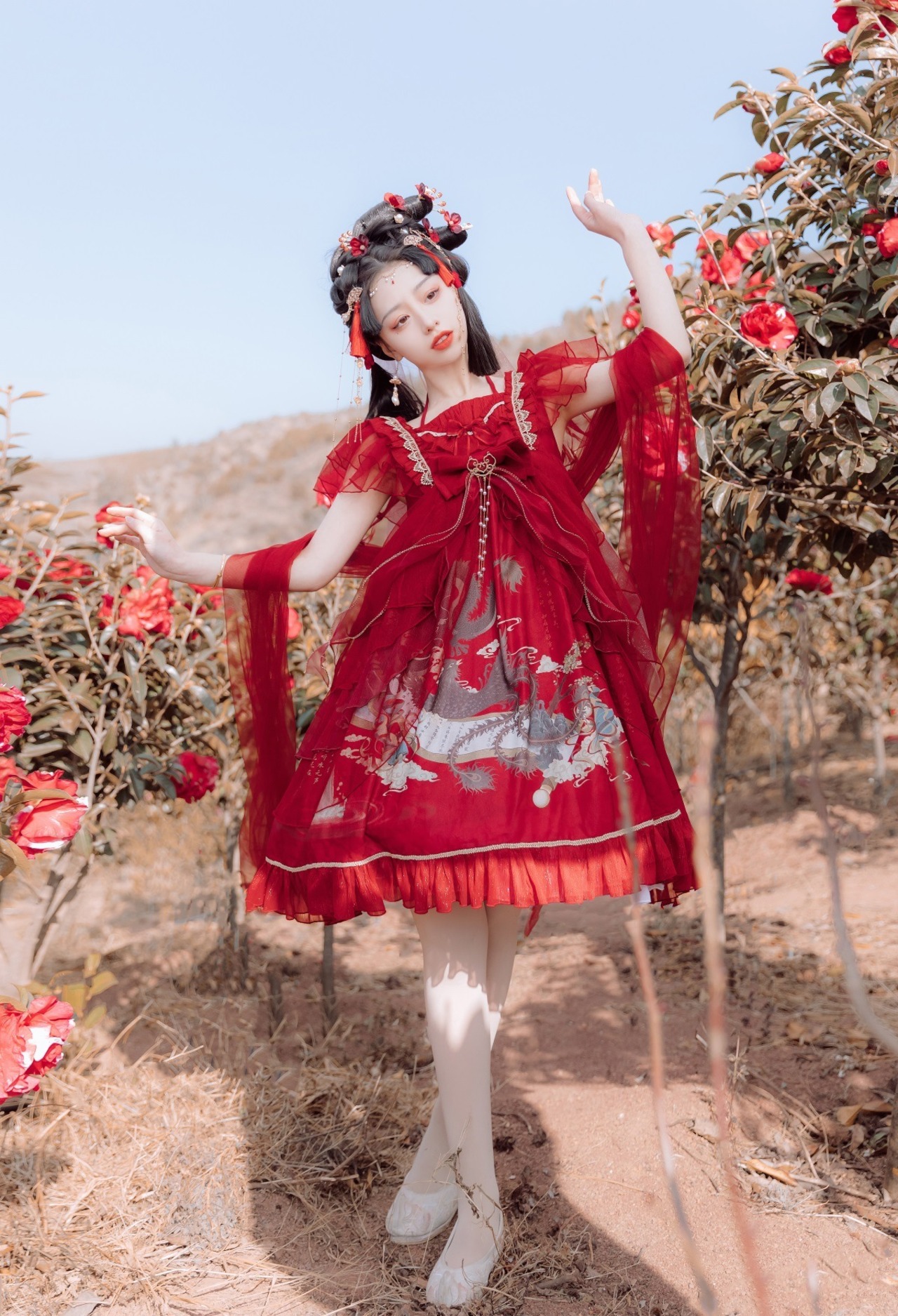 中国ロリータ 南十字「小朋友」「チャイルド」花柄ワンピース 帽子 