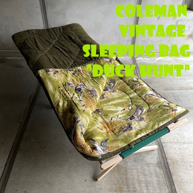 コールマン ビンテージ スリーピングバッグ ダックハント グリーン 60年代 TALONジップ ポリエステル 美品 寝袋 シュラフ COLEMAN キャンプ B