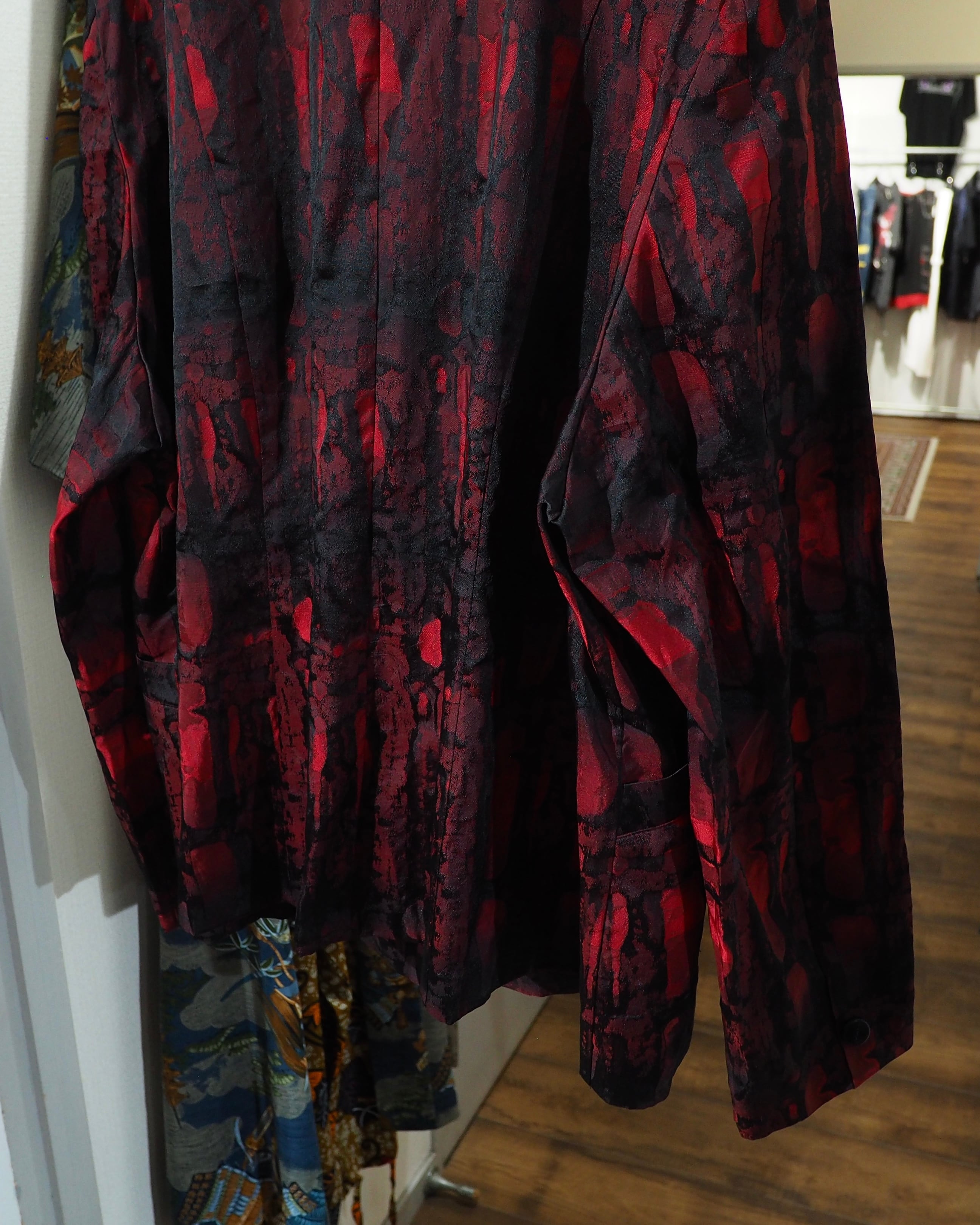 " 深紅 " Scale Embossed pattern Vintage loose Easy Tailored jacket