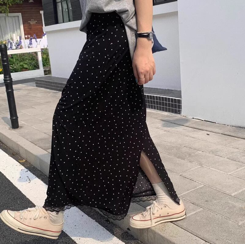 Dot back slit long skirt RW0821