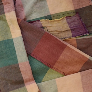 古布襤褸木綿格子模様パッチワークジャパンヴィンテージファブリックテキスタイルリメイク素材 | japanese fabric vintage boro cotton checkered pattern patchwork repair vintage textile