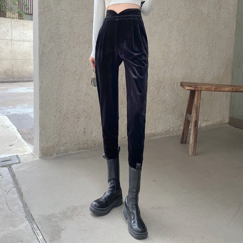 オータムウィンターゴールドベルベットパンツ ルーズハイウェスト薄手 秋物 冬物 ショーツ ブルマー Xiaofeijia65761943474