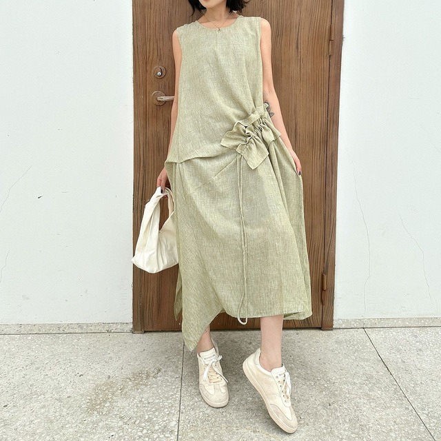 RELAXED LINEN BLEND SLEEVELESS MIDI DRESS M-17418