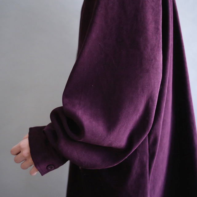 "花× 刺繍" asymmetry design over size deep violet fake suede shirt jacket