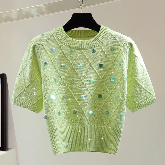 Sequin rhombus short knit　B679