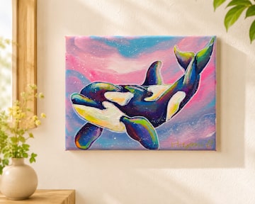 A-46/24】抽象画 動物画 金魚アクリル画 原画 絵画 現代アート
